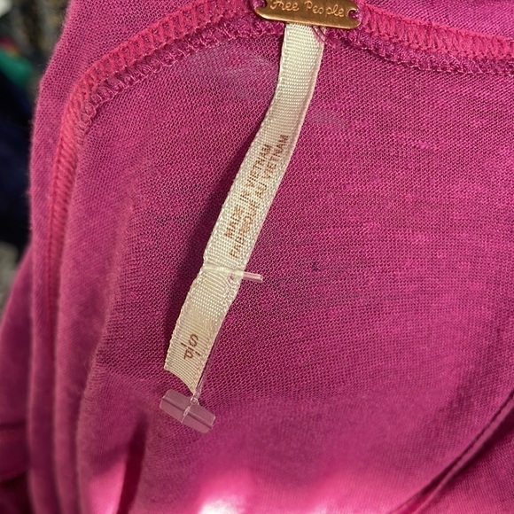 Free People Small New Vibes Tank Top Pink Beaded High Low Flowy Linen - Picture 3 of 3